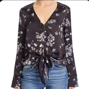 Cami NYC black Lila tie detail floral silk long sleeve blouse size xs women's
